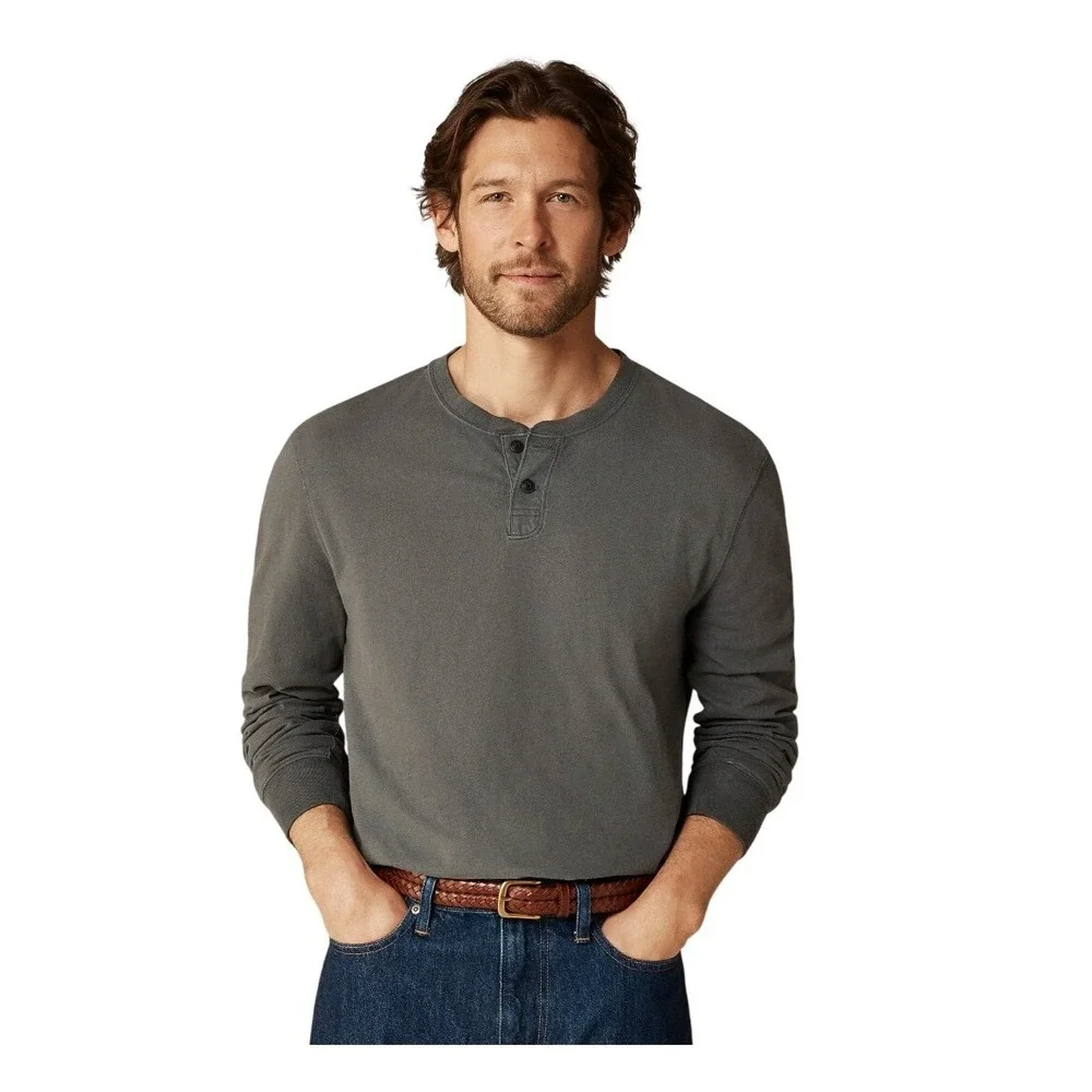 J. Crew Vintage Wash Cotton Henley Shirt Gray Galvanized Iron Long Sleeve S